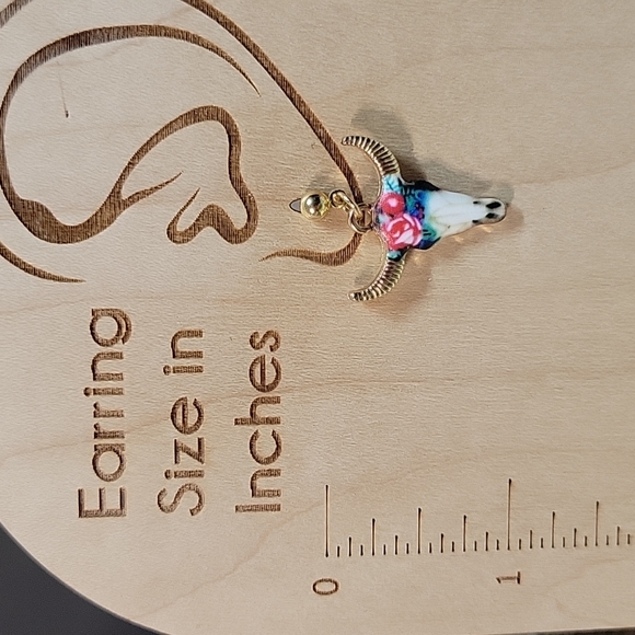 Floral Longhorn Drop Earrings - Picture 3 of 6